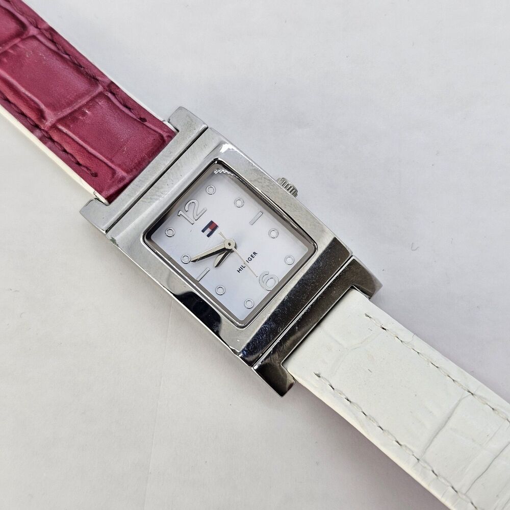 Tommy Hilfiger Women Watch 20MM Pink White Reversible Leather‎ Bands New Battery